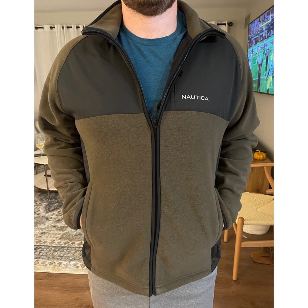 Nautica Olive Green & Black Fleece Jacket